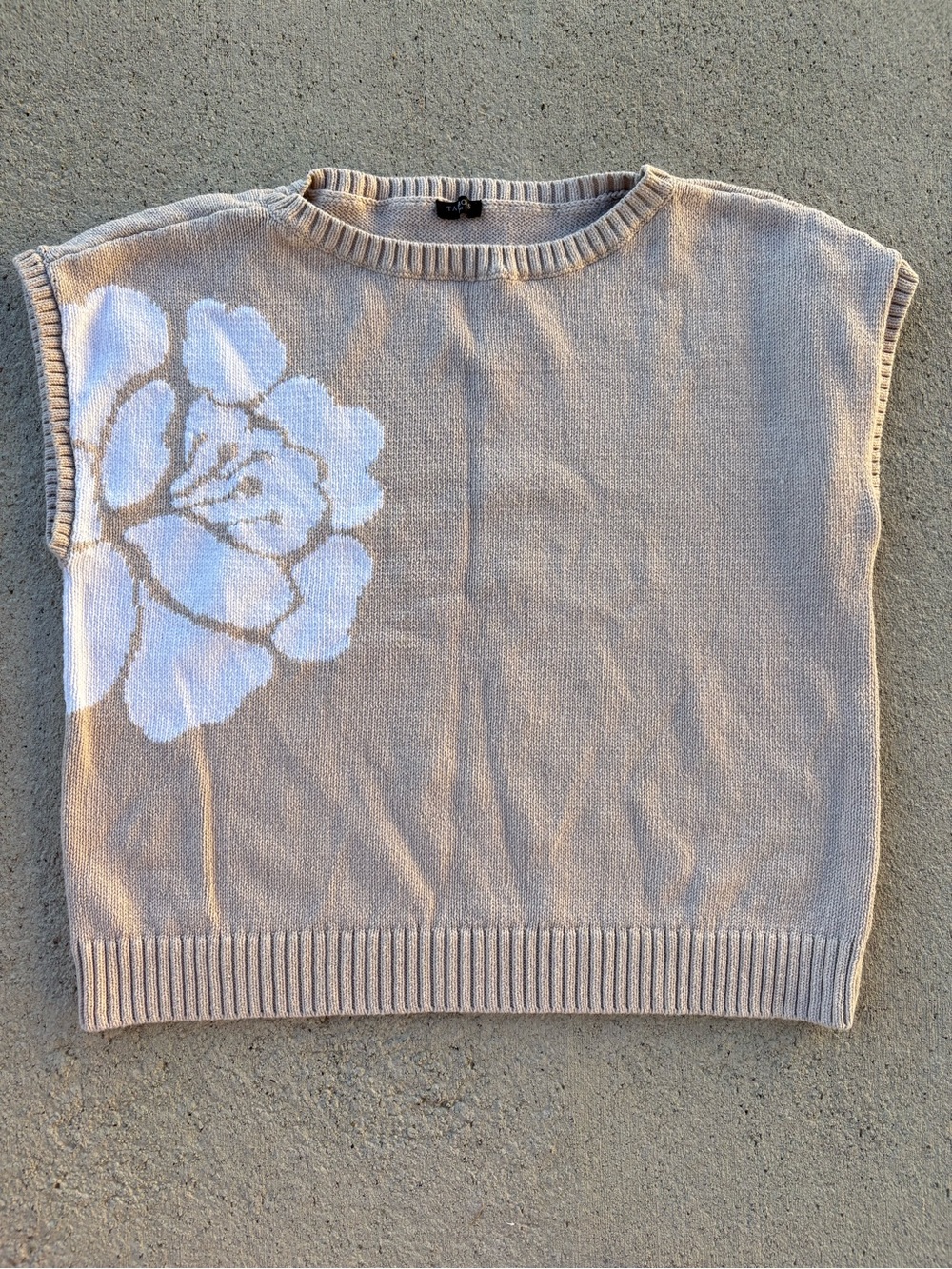 Talbots Beige Knit Sleeveless Crewneck Sweater Vest with White Floral